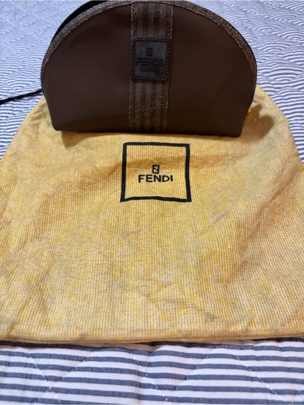 Fendi Brown Striped Canvas-Trim Toiletry Pouch